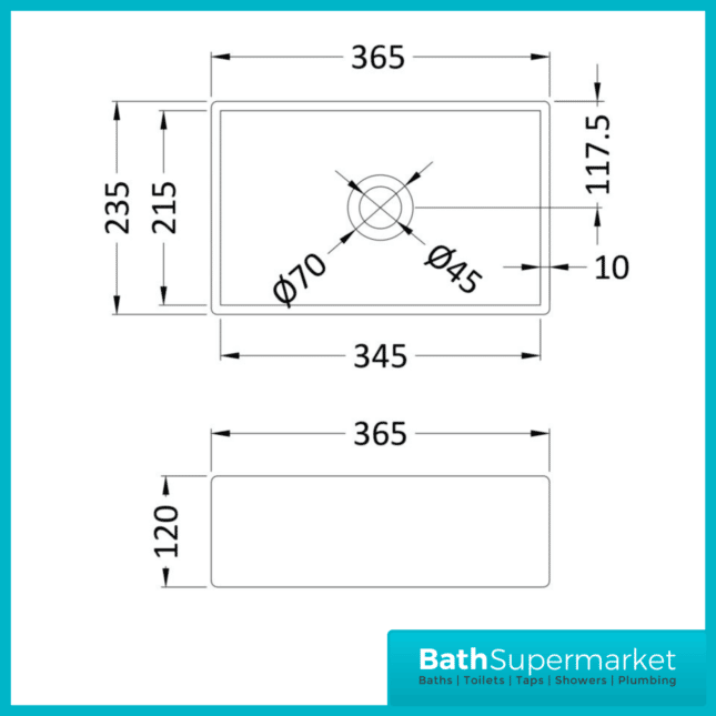 Modern Matt Black Rectangular Countertop Vessel Basin 365mm