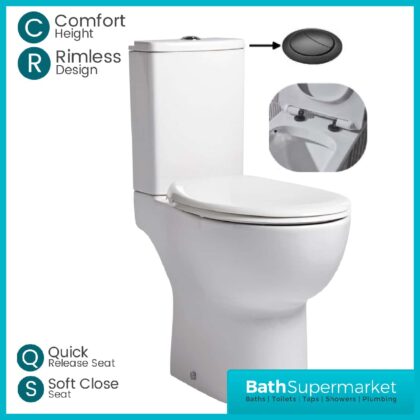 loft Comfort Height Close Coupled Toilet-Black Button-Black Seat Hinges
