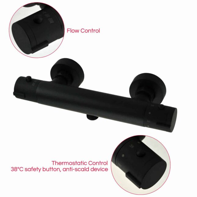 Mono Black Thermostatic Bar Round Shower Slider Shower Rail Kit - Image 3