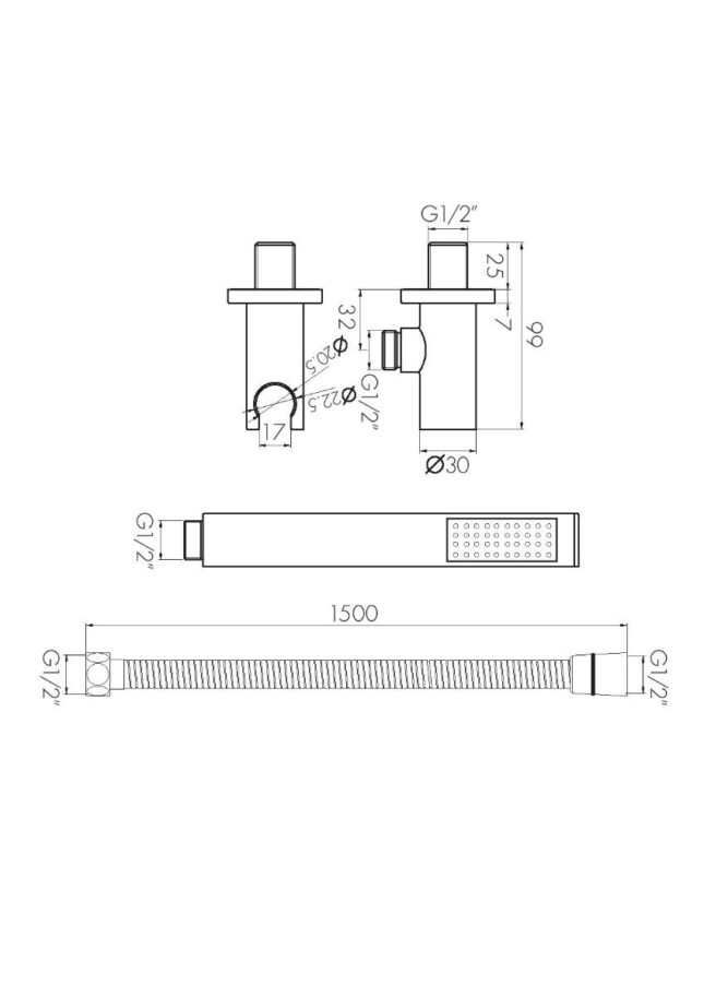 Round Chrome Outlet Elbow With Parking Bracket, Flex & Handset - Image 3