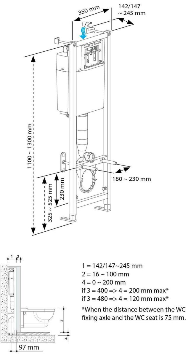 Siamp Wall-Hung Toilet Frame - Choice of Black Push Buttons - Image 4