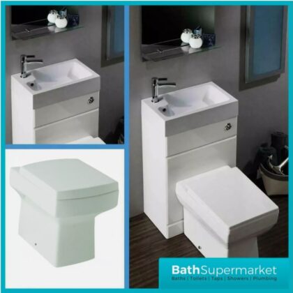 Denza Futura Gloss White Space Saving Toilet with Sink on Top 500mm
