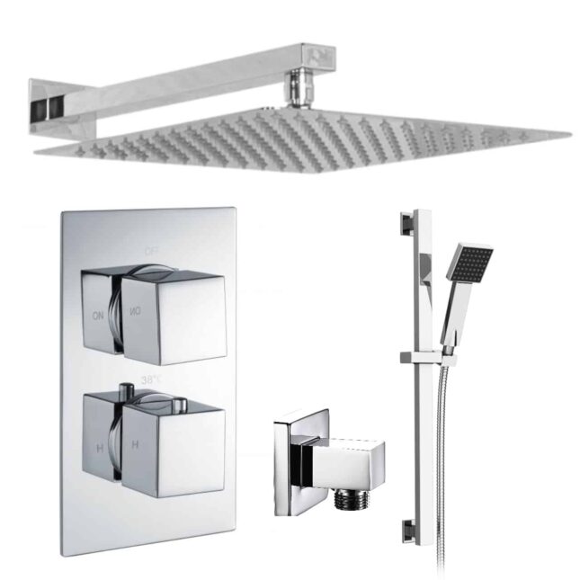 Platinize Chrome Square Concealed Valve + Slide Rail + Wall Mounted Head - Image 2