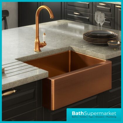 Ellsi Brushed Copper Farmhouse Belfast Stainless Steel Kitchen Sink
