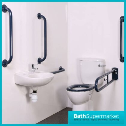 Doc M Pack - Accessible Bathroom Toilet, Basin + Blue Grab Rails