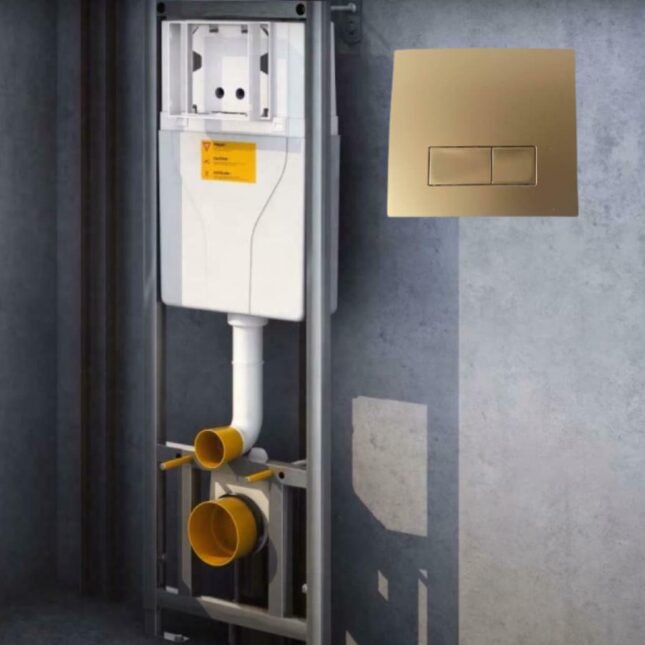 WC Toilet Frame and Concealed Cistern with Gold Flush Plate 1100mm High - Image 2