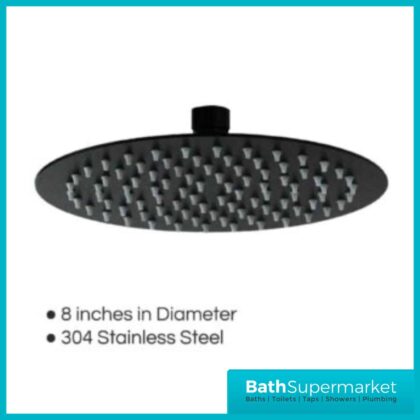 200mm Round Ultra Slim Shower Head Overhead Matte Black