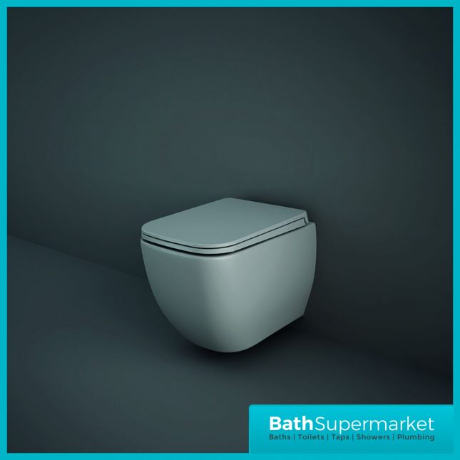 RAK Feeling Matt Grey Square Rimless Wall Hung Toilet Pan With Soft Close Seat