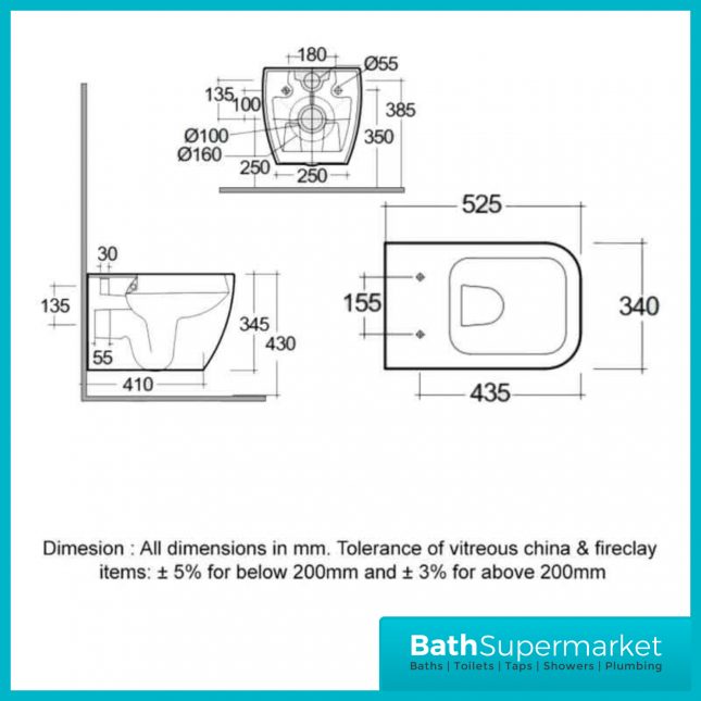 RAK Feeling Matt Black Square Rimless Wall Hung WC Toilet Pan With Soft Close Seat