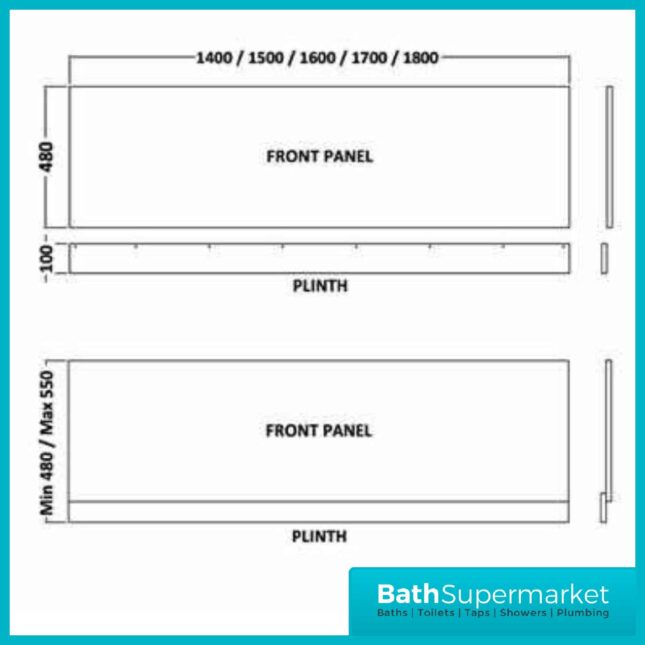1900mm White Composite Waterproof Bath Panel - Adjustable Plinth