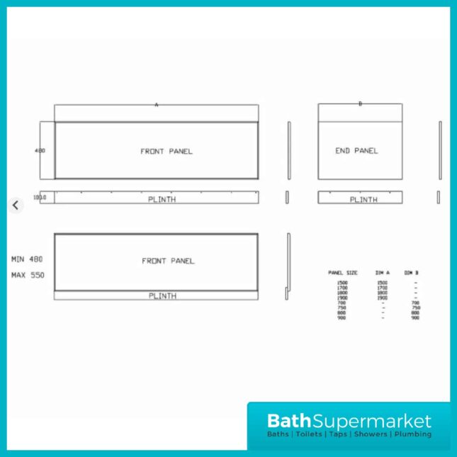 1900mm White Composite Waterproof Bath Panel - Adjustable Plinth