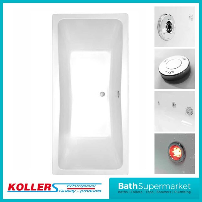 Koller Toreno Square Double Ended Whirlpool Jet Spa Bath 1900mm x 900mm With Light Option