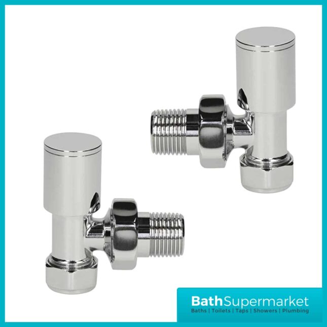 Chrome 15mm Round Angled Radiator Valves Pair