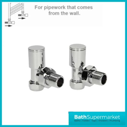 Chrome 15mm Round Angled Radiator Valves Pair