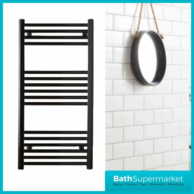 Matt Black Straight Heated Towel Rail 400mm By Various Heights