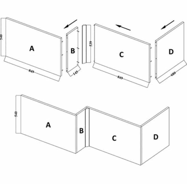 L Shaped MDF Front Bath Panel 540mm x 1700mm - Gloss White - Image 6