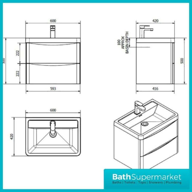 Cassellie Bali white 600MM Wall Mounted Unit
