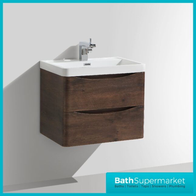 Cassellie Bali Chestnut Wall Mounted Vanity Drawer Basin Unit 600mm - Image 3