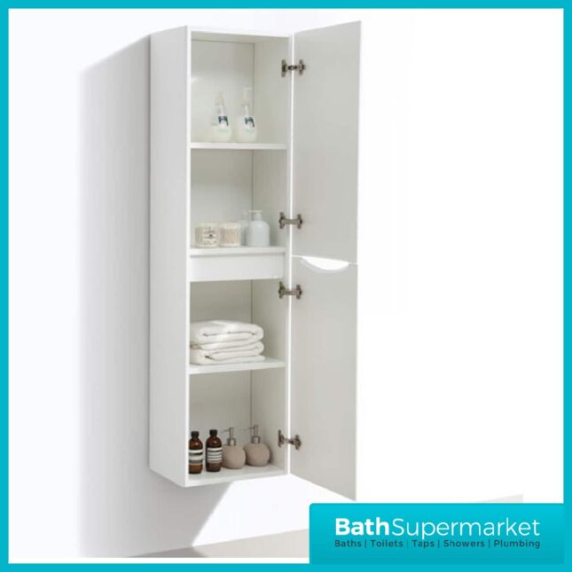 Cassellie Bali White Wall Mounted Tall Storage Unit 1500mm High