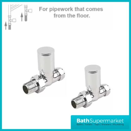 Chrome 15mm Round Straight Radiator Valves Pair