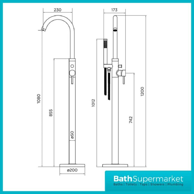 Freestanding Harrow Brushed Brass Bath Shower Mixer Tap