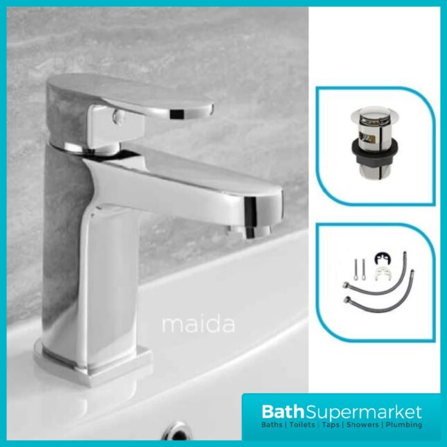 Maida Chrome Mono Basin Mixer Tap-Clicker Waste