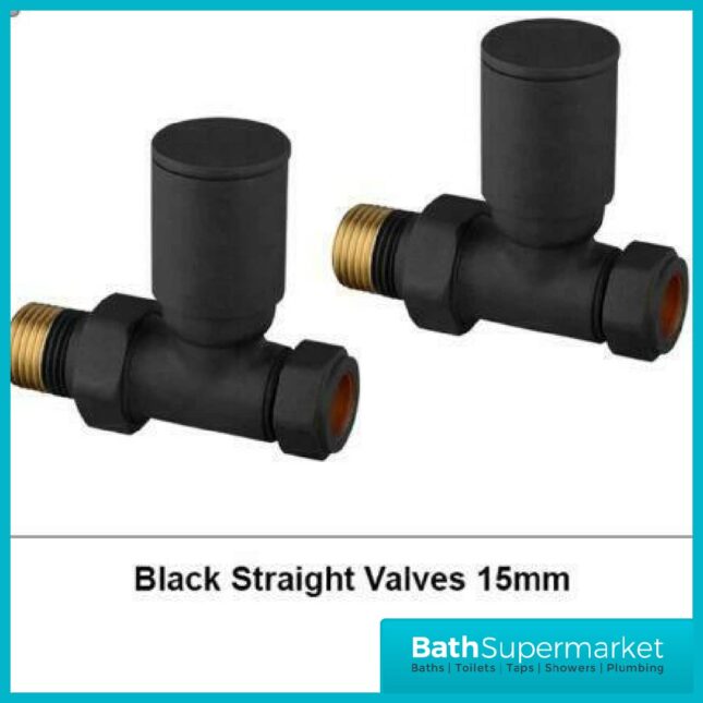 Matt Black 15mm Round Straight Radiator Valves Pair