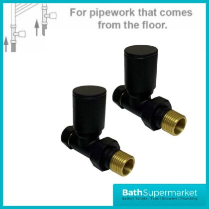Matt Black 15mm Round Straight Radiator Valves Pair