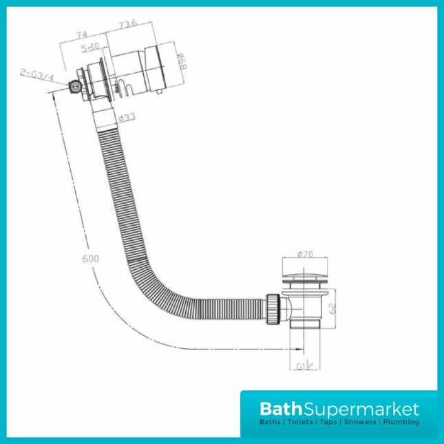 Matt Black Bath Filler Overflow With Click Clack Waste