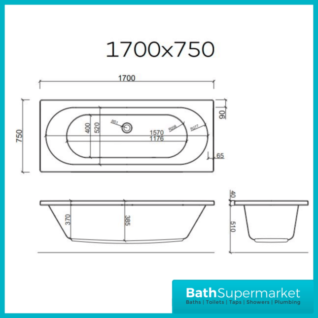 Titan Melbourne Round 1700mm x 750mm Double Ended Bath-NTH - Image 2