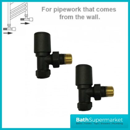 Round Angled Radiator Valves Pair - Matt Black