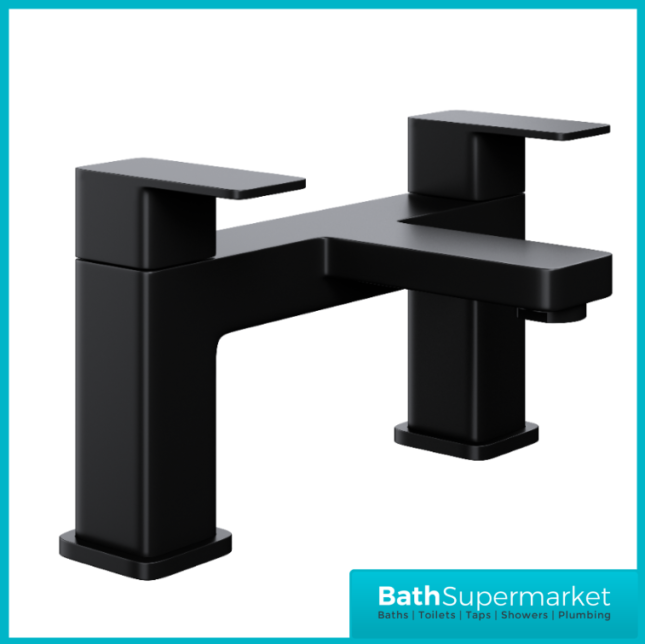 Elsi Lanza Matt Black Twin Lever Deck Mounted Bath Filler Tap