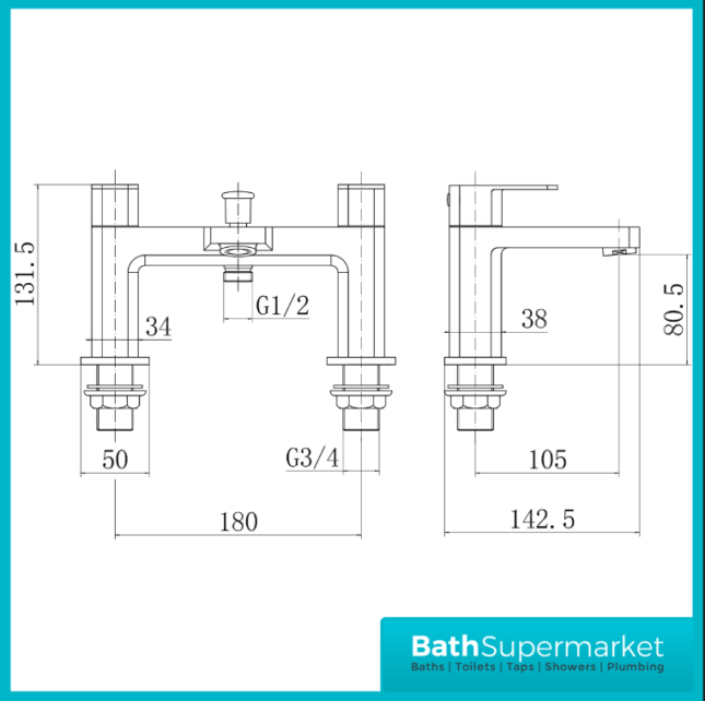 Elsi Lanza Bath Shower Mixer Tap With Shower Handset Holder Kit - Matt Black-9138BL