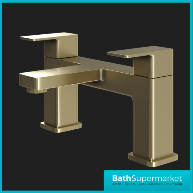 Elsi Lanza Brushed Brass Twin Lever Deck Mounted Bath Filler Tap