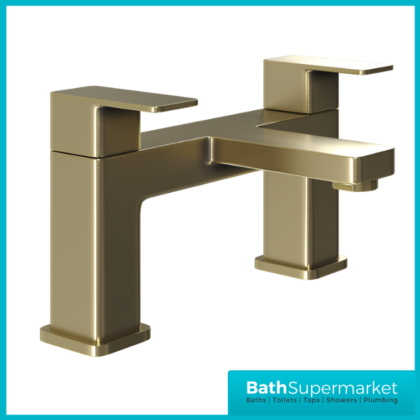 Elsi Lanza Brushed Brass Twin Lever Deck Mounted Bath Filler Tap