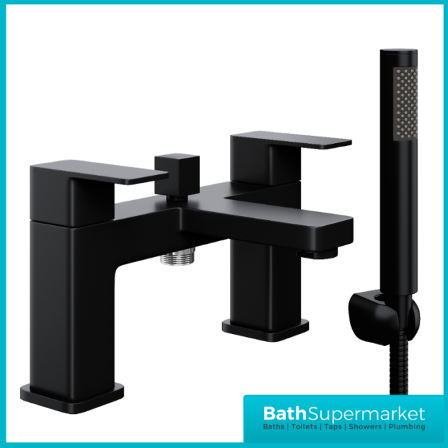 Elsi Lanza Matt Black Bath Shower Mixer Tap With Shower Handset Holder Kit - 9138BL