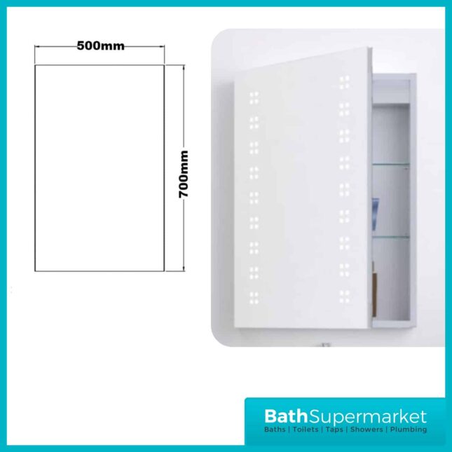 Kartell K-Vit Kandy LED Illuminated Bathroom Mirror Cabinet 500mm Width x 700mm Height - Image 6