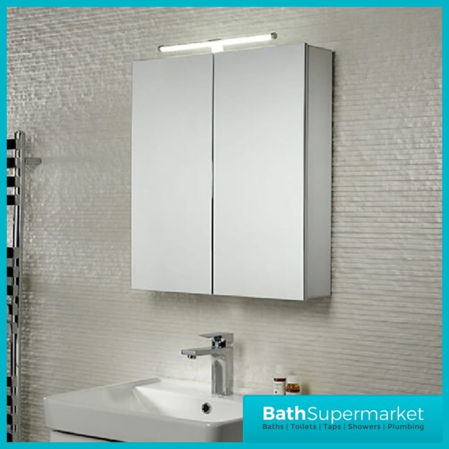 Tavistock Conduct Aluminium Double Door Mirror Cabinet With LED Light 600mm x 690mm