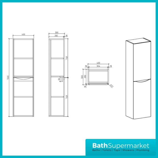 Cassellie Bali White Wall Mounted Tall Storage Unit 1500mm High
