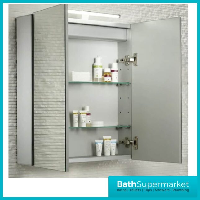 Tavistock Conduct Aluminium Double Door Mirror Cabinet With LED Light 600mm x 690mm