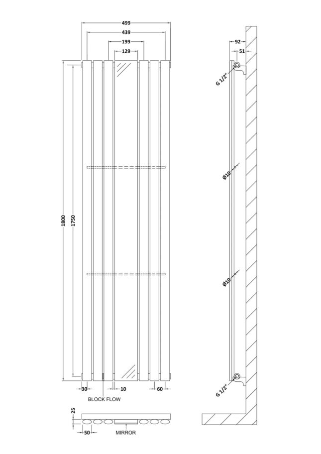 Hudson Reed Revive 1800 x 499mm Single Panel Designer Radiator with Mirror - Gloss White - Image 4