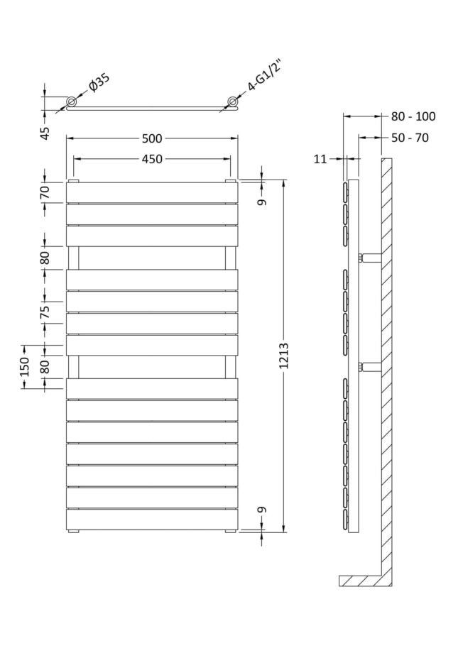 Hudson Reed Piazza Anthracite Flat Panel Designer Radiator 1213mm x 500mm - Image 5
