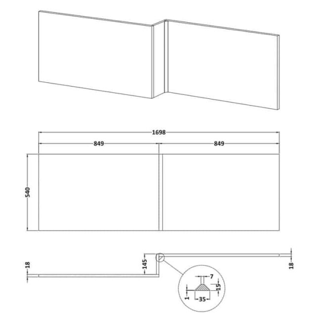 L Shaped MDF Front Bath Panel 540mm x 1700mm - Gloss White - Image 4