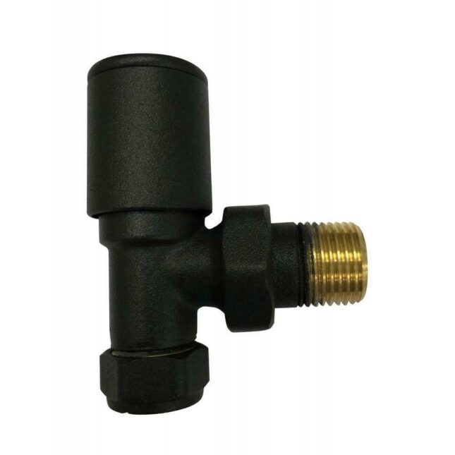 Matt Black 15mm Round Angled Radiator Valves Pair - Image 4
