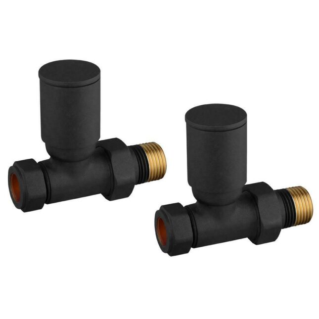 Matt Black 15mm Round Straight Radiator Valves Pair - Image 4