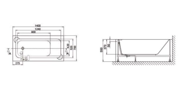 Sardunya 1400mm x 700mm Round Single Ended Bath-NTH - Image 3