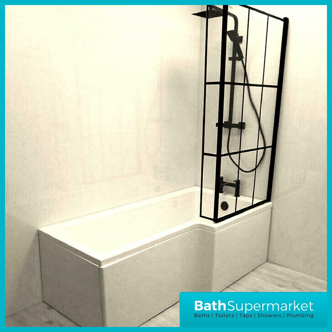 1800MM L Shaped Bath Tub Front Panel Black Grid Bathscreen Left-Right Hand - Image 3