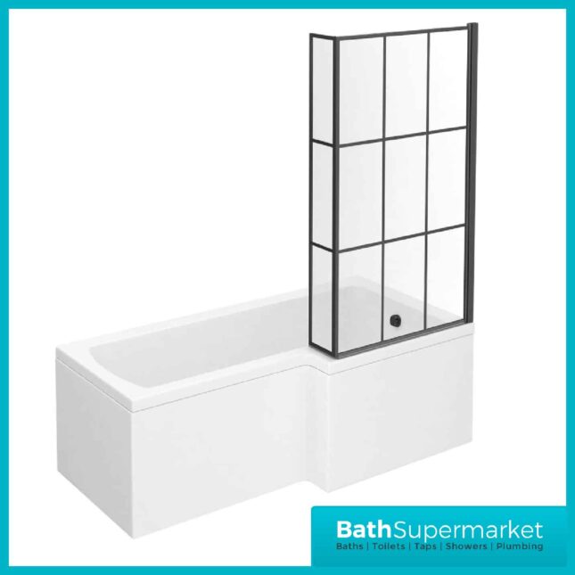 1800MM L Shaped Bath Tub Front Panel Black Grid Bathscreen Left-Right Hand - Image 11