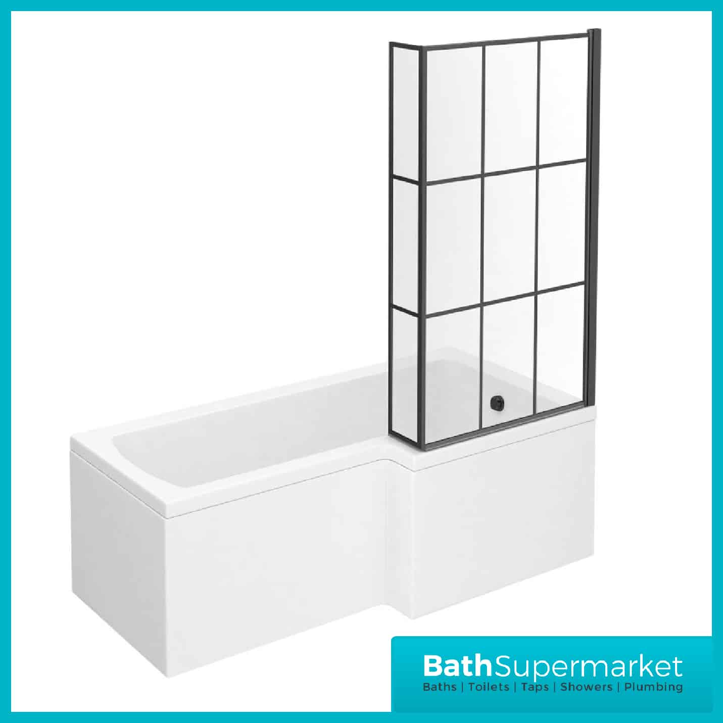 1800MM L Shaped Bath Tub Front Panel Black Grid Bathscreen Left-Right Hand - Image 11