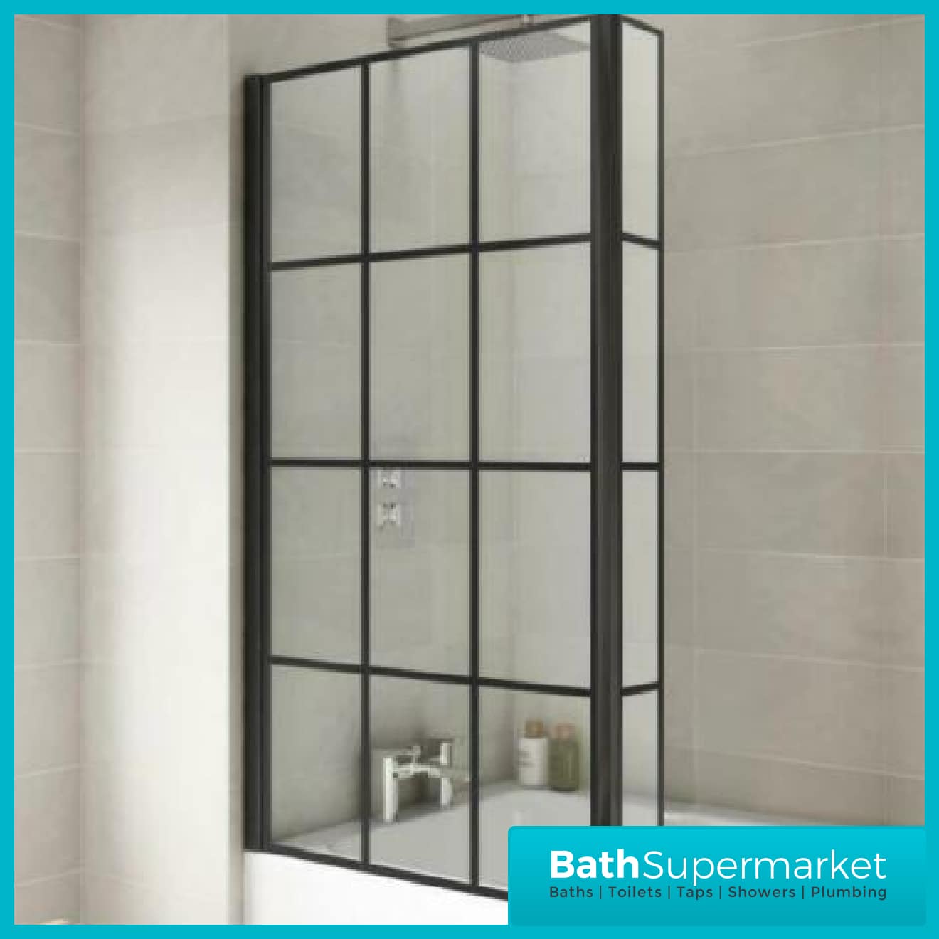 1800MM L Shaped Bath Tub Front Panel Black Grid Bathscreen Left-Right Hand